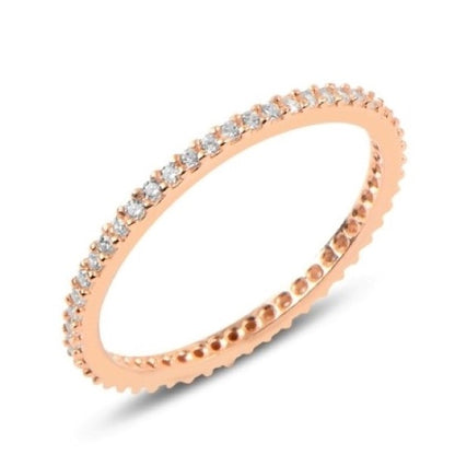 Silver Rose Gold Plated 1 mm CZ Band Ring