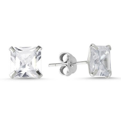 Sterling Silver 3 - 8 mm Square CZ Crystal Studs