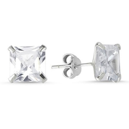 Sterling Silver 3 - 8 mm Square CZ Crystal Studs