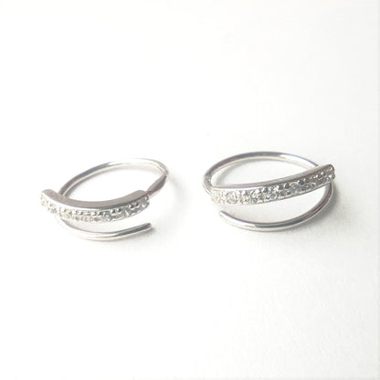 Sterling Silver Rhodium Plated CZ Hoops