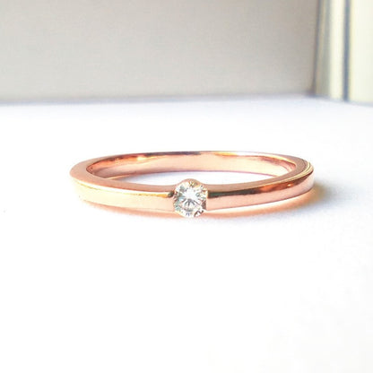 Silver Rose Gold Plated Minimalist CZ Ring