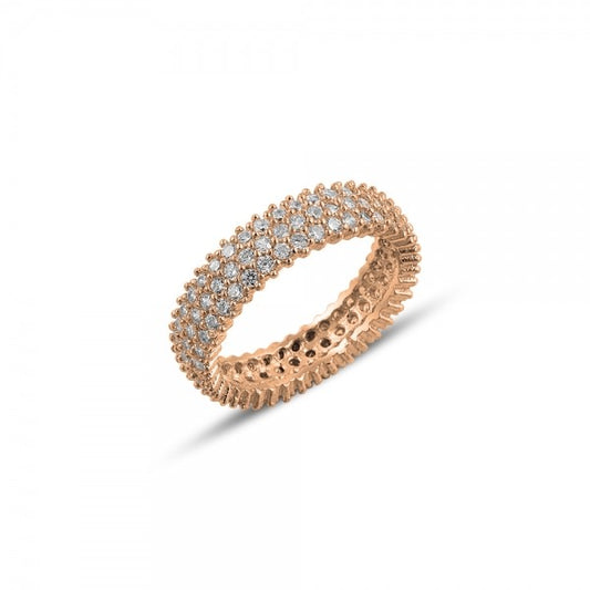 Sterling Silver Rose Gold Plated Three Row CZ Band Ring