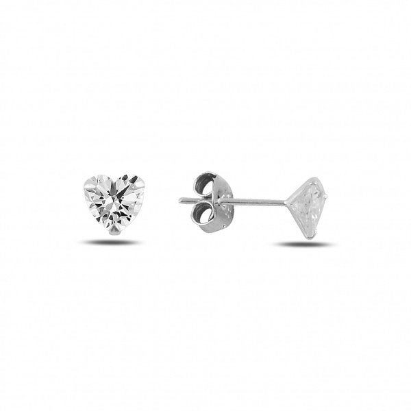 Sterling Silver 3 - 7 mm CZ Heart Studs