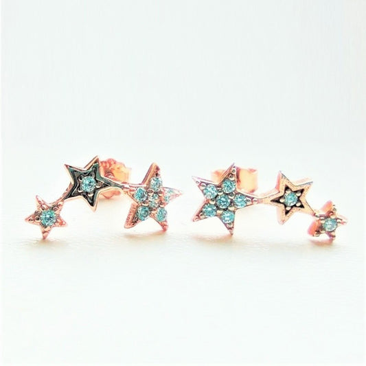 Sterling Silver Rose Gold Plated CZ Star Studs