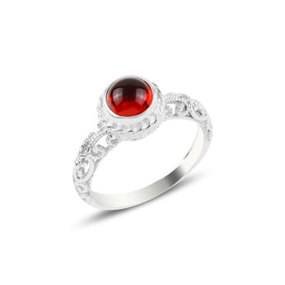 Sterling Silver Openwork Red Stone Ring
