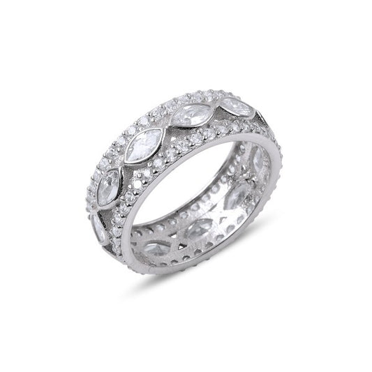 Sterling Silver Rhodium Plated CZ Band Ring