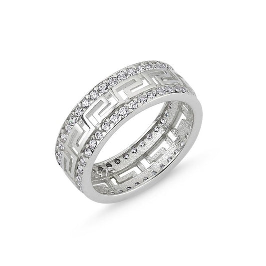 Sterling Silver Rhodium Plated CZ Band Ring