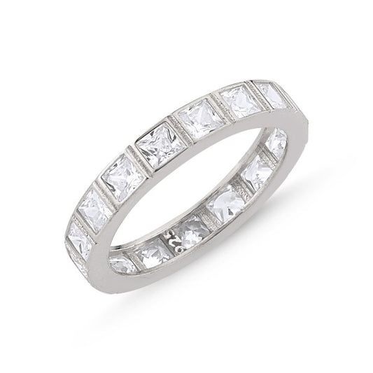 Sterling Silver Rhodium Plated Square CZ Band Ring