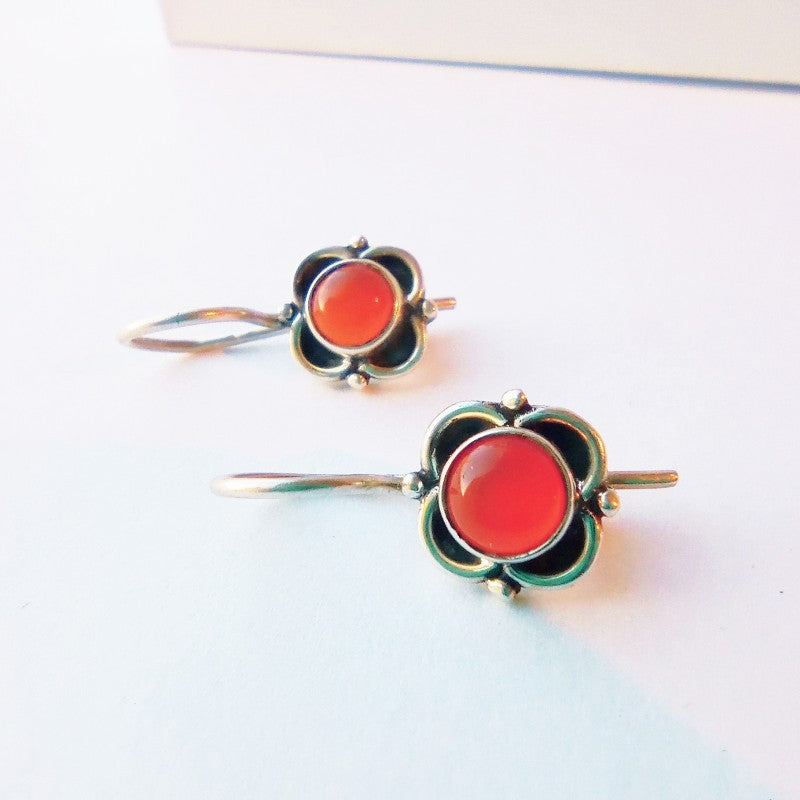 Sterling Silver Carnelian Flower Studs