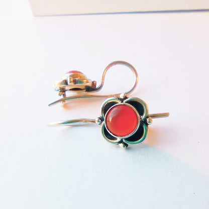 Sterling Silver Carnelian Flower Studs