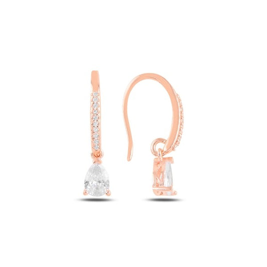 Sterling Silver Rose Gold Plated CZ Drop Earrings