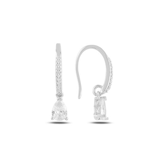 Silver Rhodium Plated CZ Drop Earrings