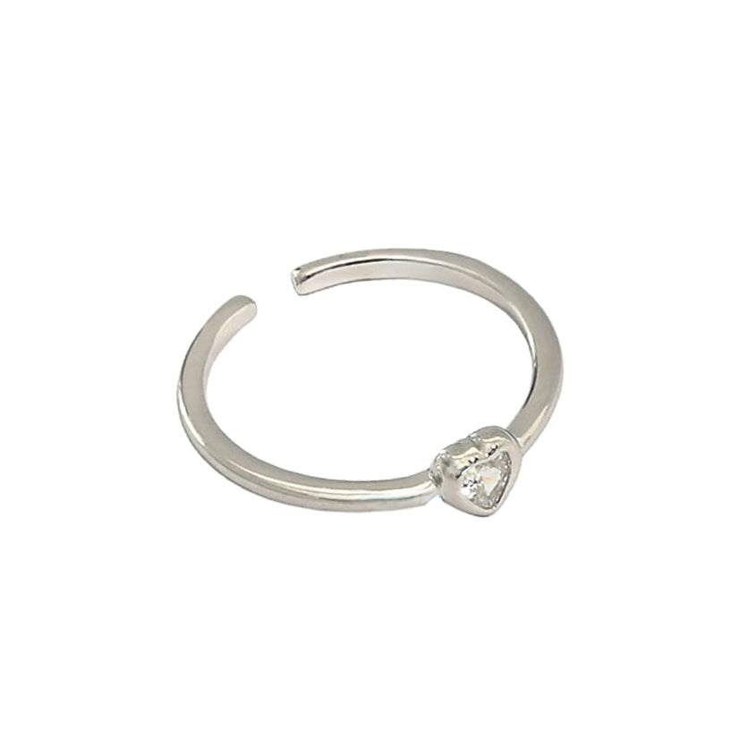 Sterling Silver Rhodium Plated CZ Heart Ring
