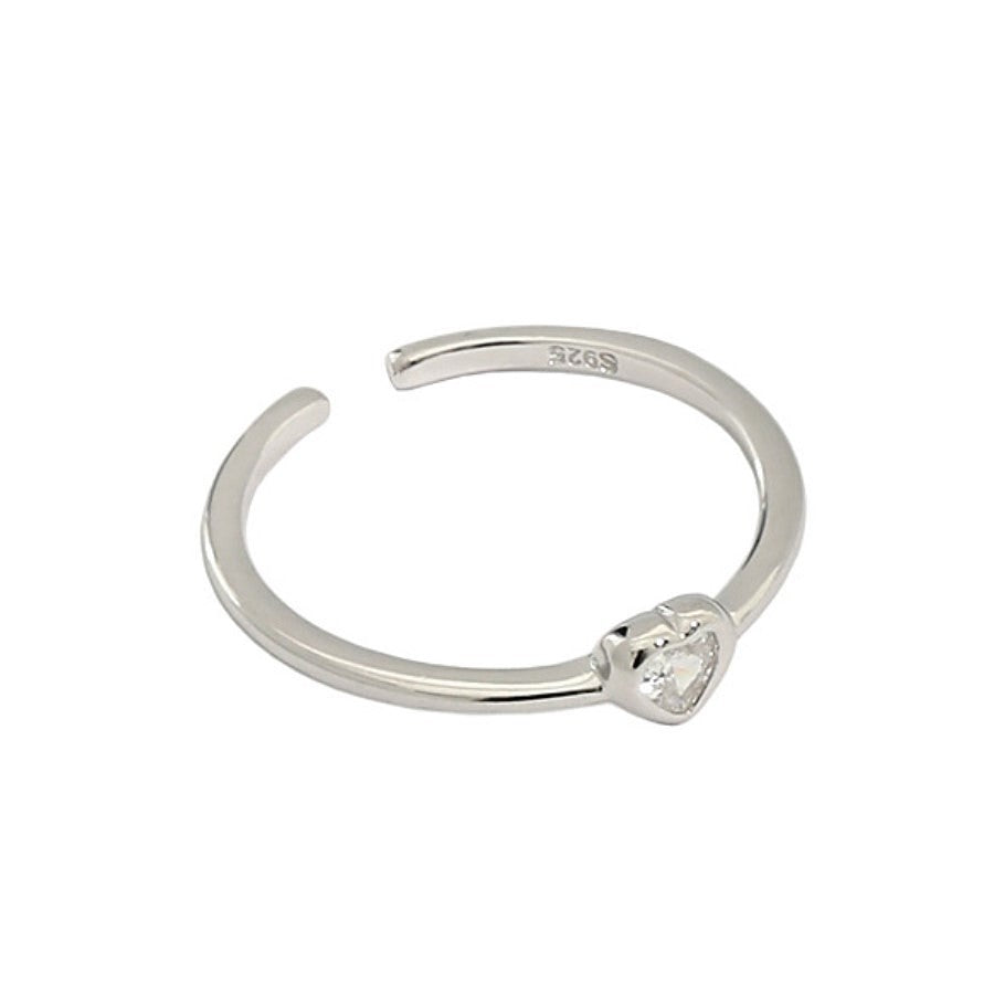 Sterling Silver Rhodium Plated CZ Heart Ring