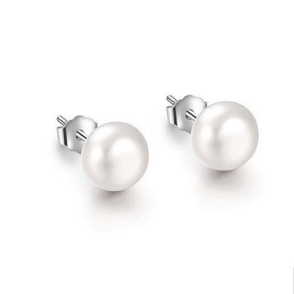 Sterling Silver Rhodium Plated Pearl Studs