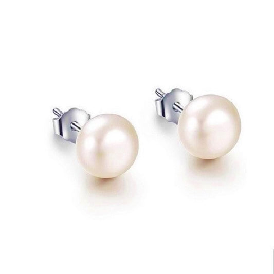 Sterling Silver Rhodium Plated Pearl Studs