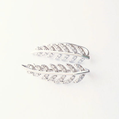 Sterling Silver CZ Feather Drop Earrings