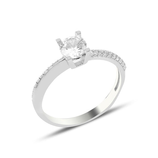 Sterling Silver Rhodium Plated CZ Crystal Ring