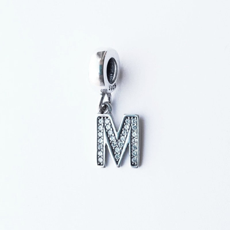 Sterling Silver Rhodium Plated CZ Letter Pendant