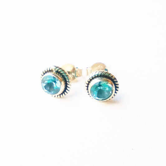 Sterling Silver Round Blue Topaz Studs