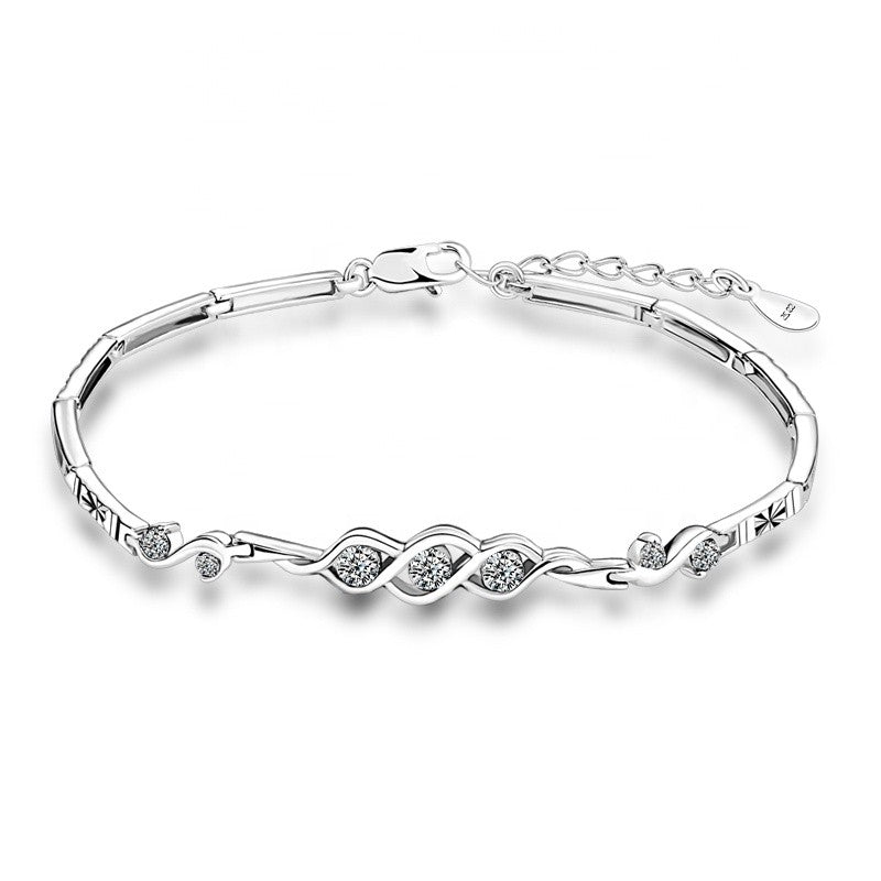 Sterling Silver Rhodium Plated CZ Twist Bracelet