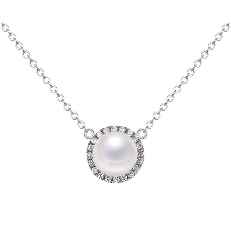 Sterling Silver Rhodium Plated Pearl Necklace