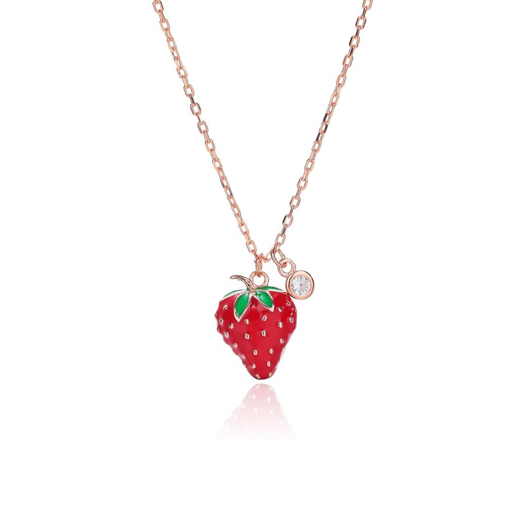 Sterling Silver Rose Gold Plated Strawberry Necklace