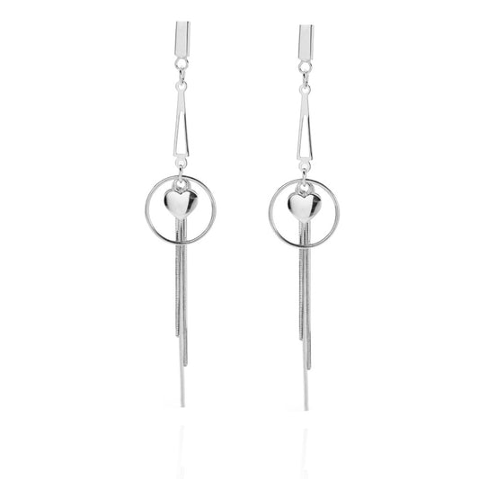 Sterling Silver Rhodium Plated Chain Drop Earrings