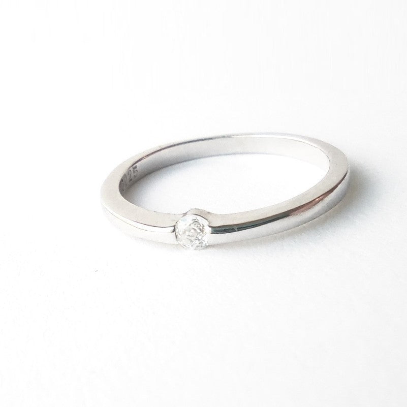 Sterling Silver Rhodium Plated Minimalist CZ Ring