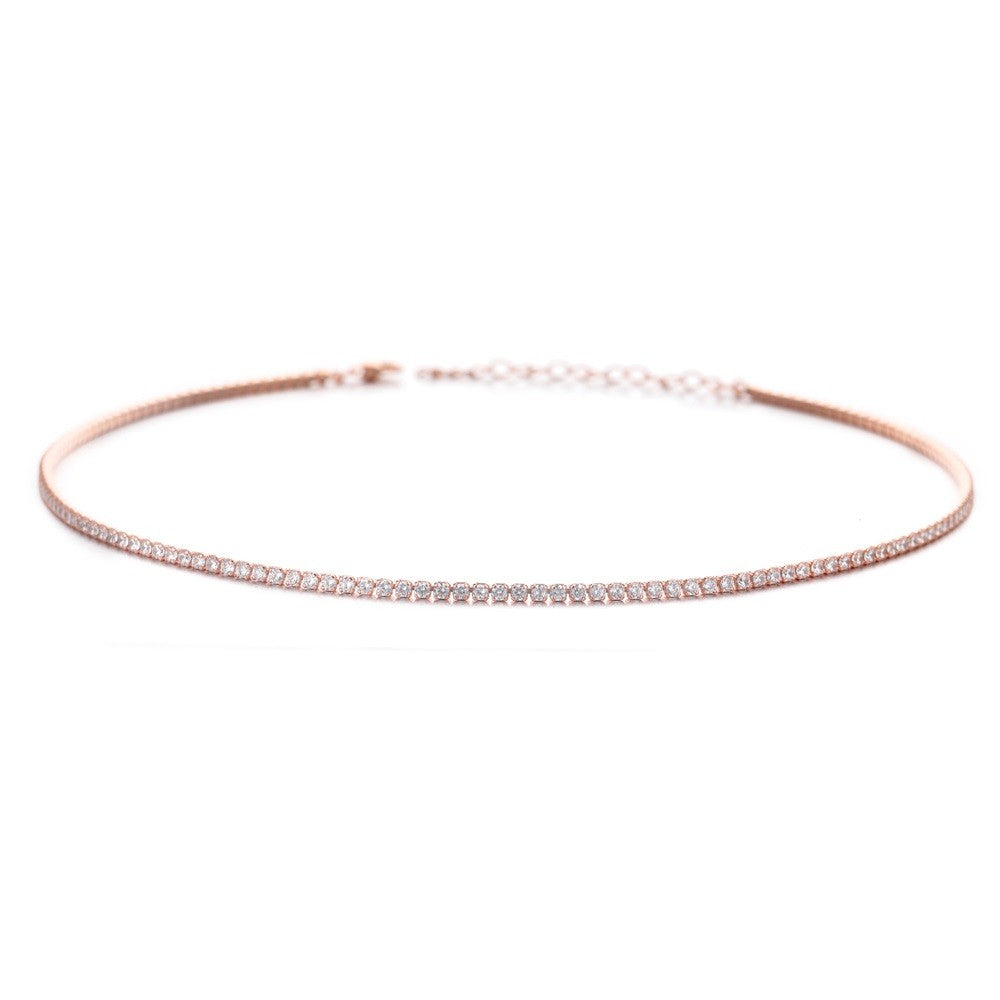 Sterling Silver Rose Gold Plated CZ Tennis Necklace