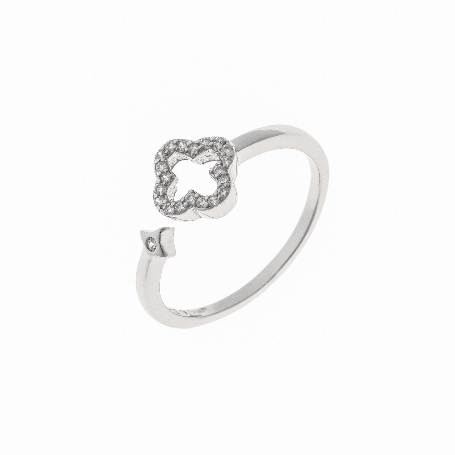Sterling Silver Rhodium Plated Clover Ring