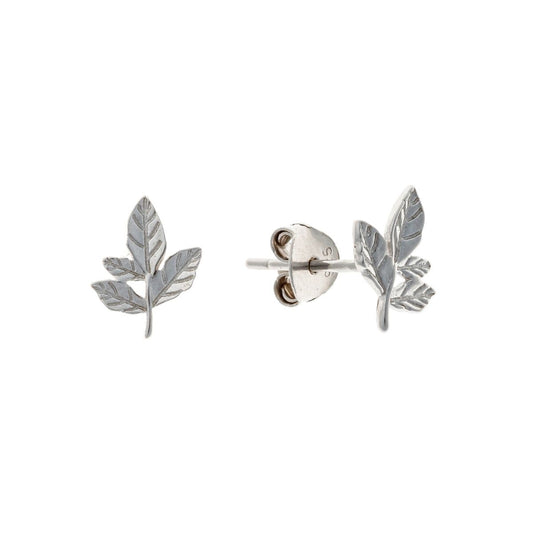 Sterling Silver Rhodium Plated Leaf Stud Earrings