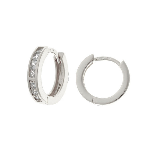 Sterling Silver Rhodium Plated 15 mm CZ Hoops