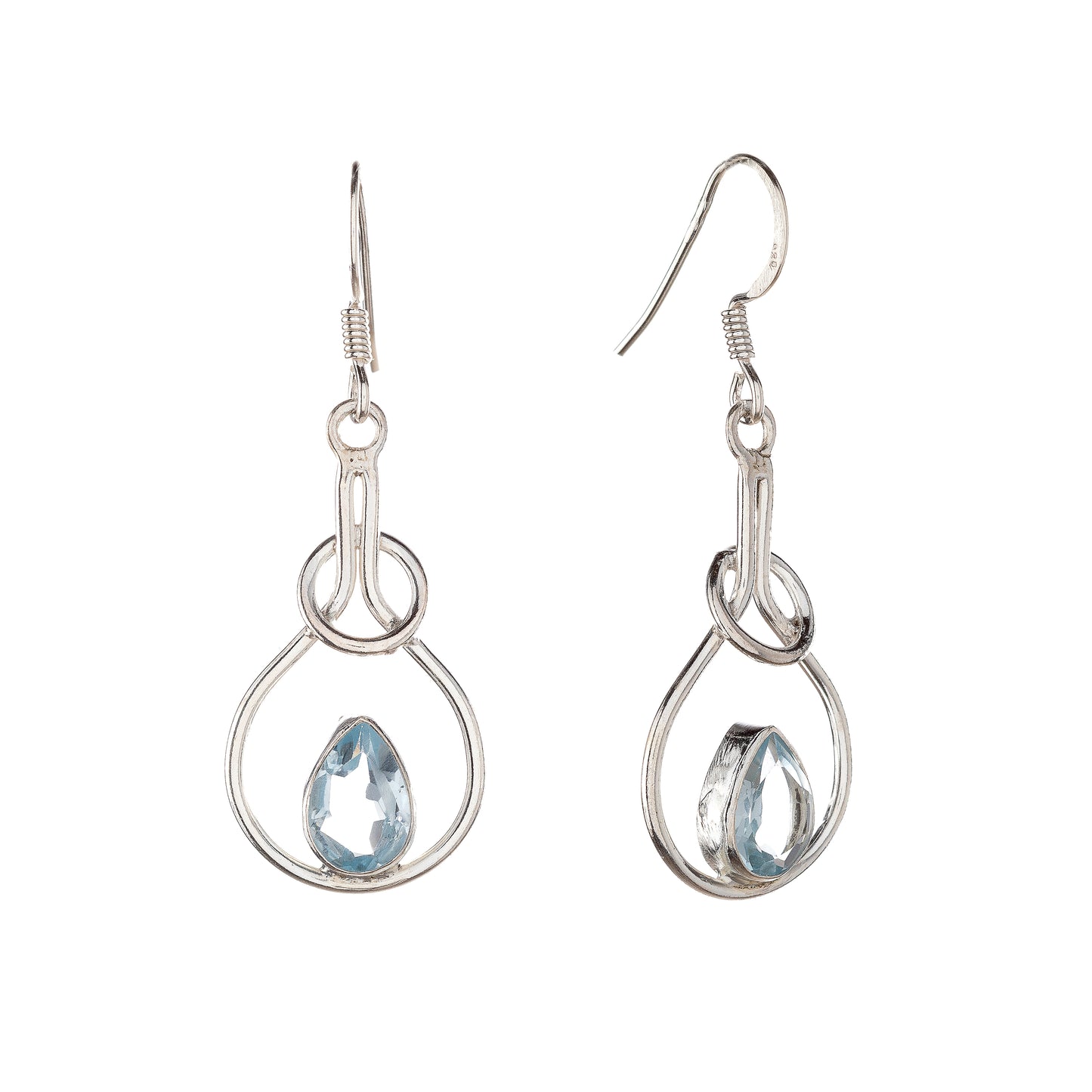 Sterling Silver Teardrop Blue Topaz Drop Earrings