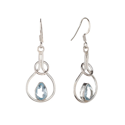 Sterling Silver Teardrop Blue Topaz Drop Earrings