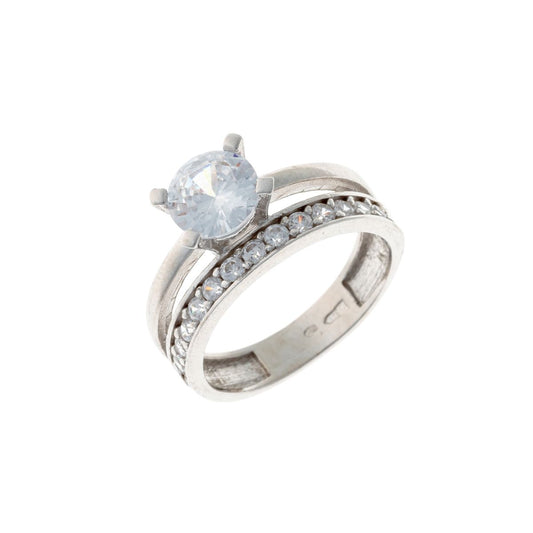 Dvigubas sujungtas sidabrinis žiedas su 1 eil. cirkonių