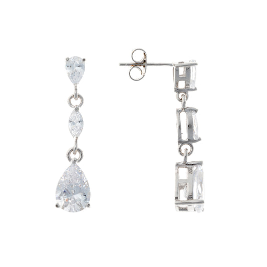 Sterling Silver Rhodium Plated CZ Drop Earrings