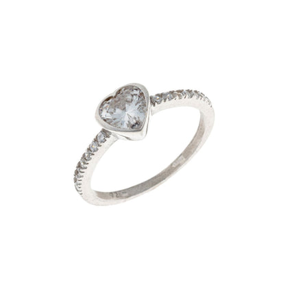 Sterling Silver Rhodium Plated CZ Heart Ring