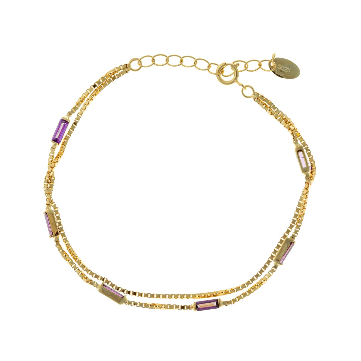 Sidabrinė auksuota dviejų gijų apyrankė su violetiniu cirkoniu