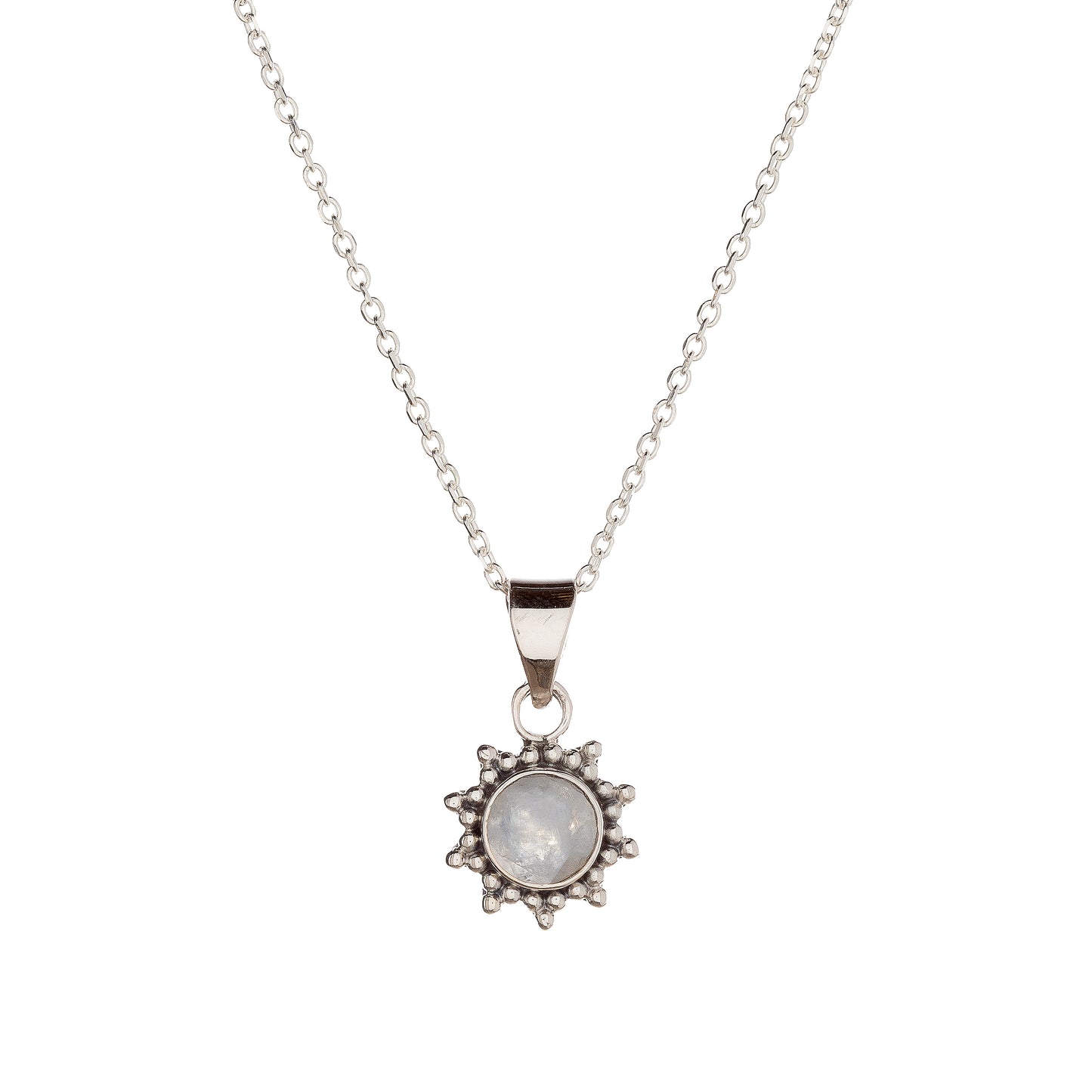 Sterling Silver Moonstone Sun Pendant Necklace