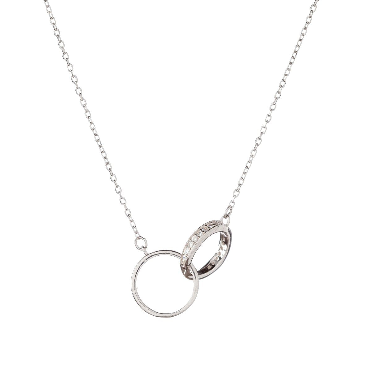 Sterling Silver Rhodium Plated Linking Ring Necklace