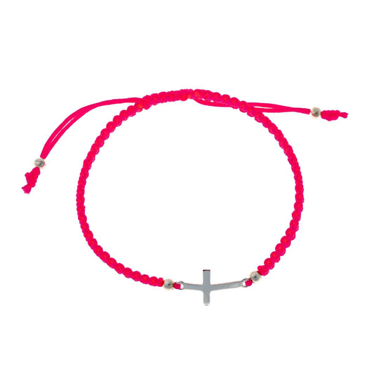Sterling Silver Rhodium Plated Cross Thread Bracelet