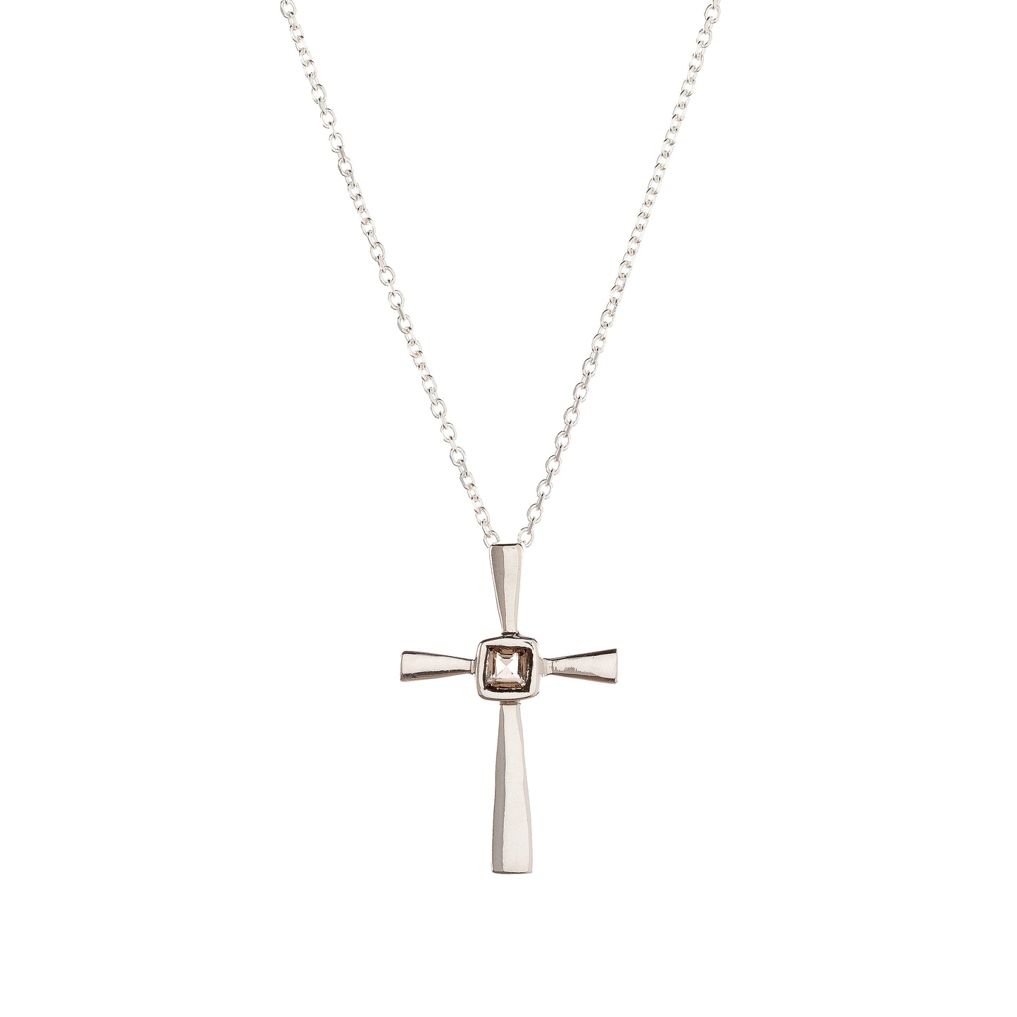 Sterling Silver Smoky Quartz Cross Pendant Necklace