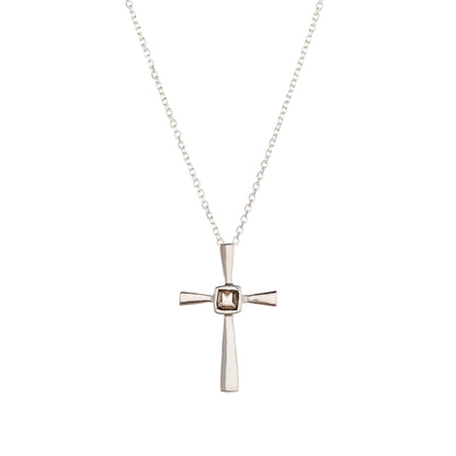 Sterling Silver Smoky Quartz Cross Pendant Necklace