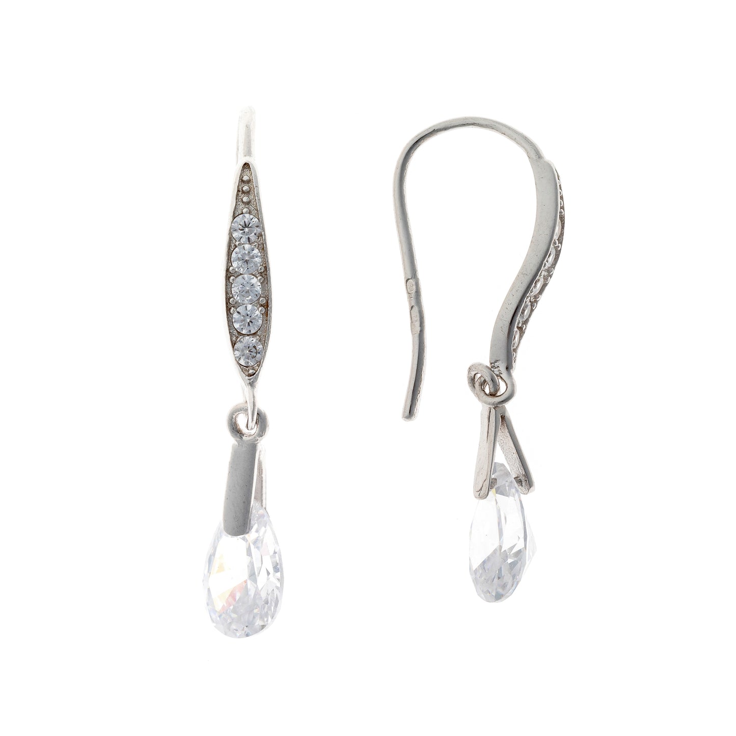 Sterling Silver Rhodium Plated CZ Drop Earrings