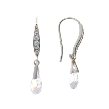 Sterling Silver Rhodium Plated CZ Drop Earrings