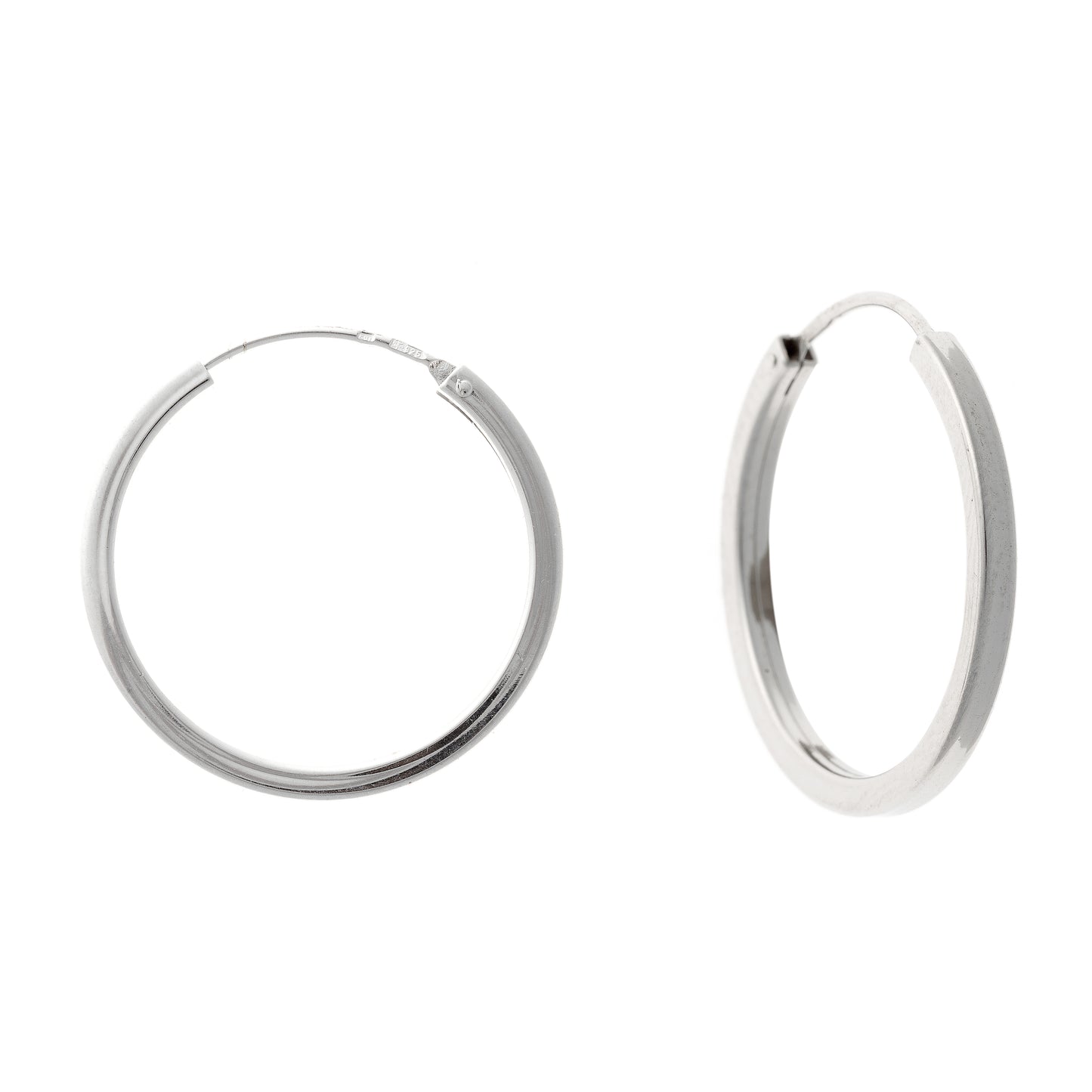 Sterling Silver Rhodium Plated 20 - 25 mm Edge Hoops