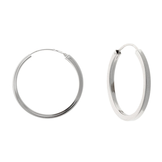 Sterling Silver Rhodium Plated 20 - 25 mm Edge Hoops