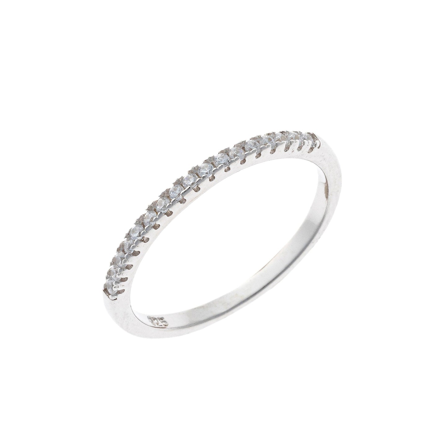 Sterling Silver Rhodium Plated 1.5 mm CZ Band Ring