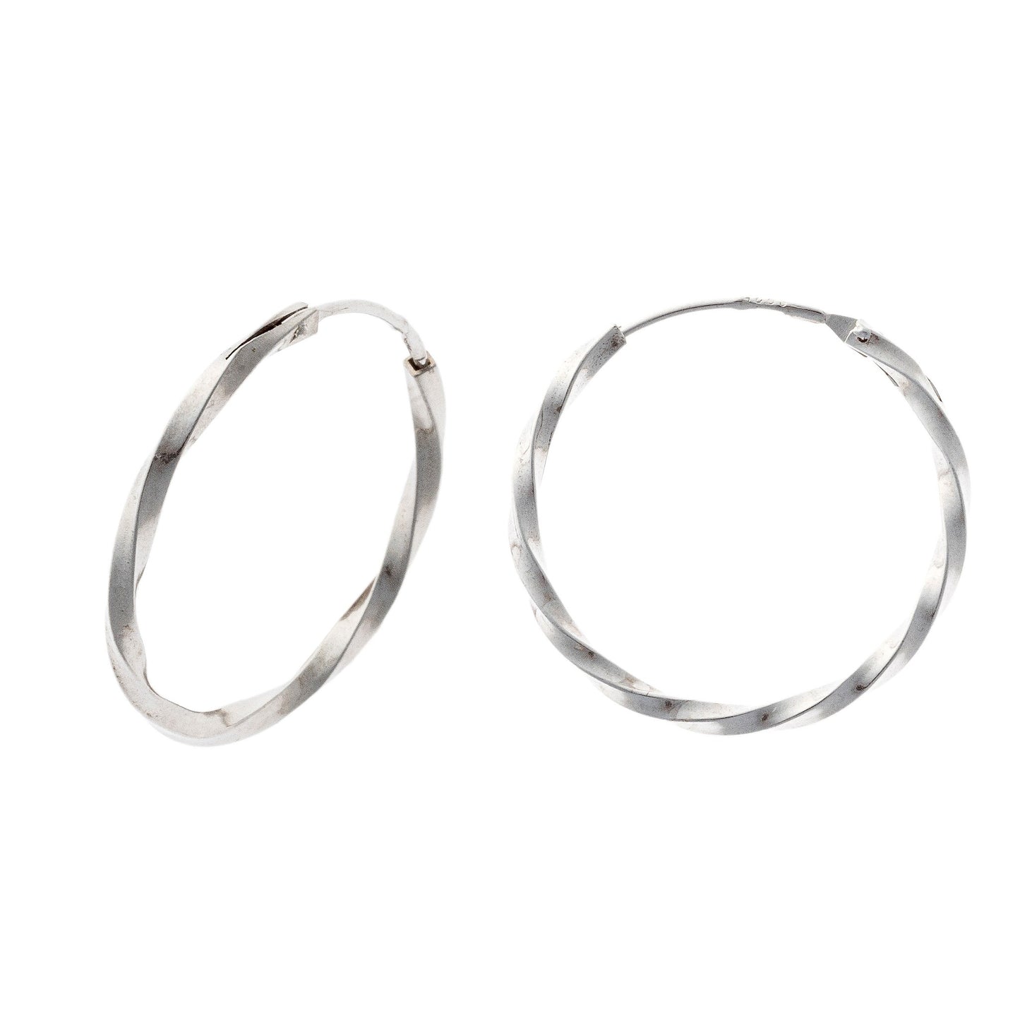 Scandinavian Silver Rhodium Plated Twisted Hoops